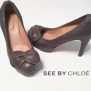 SEE by CHLOE Zip Bow Leather Pumps Heels